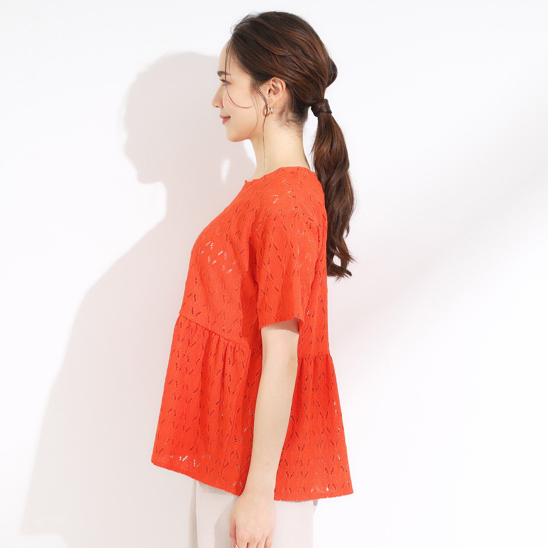 SHOO･LA･RUE「【S-LL】インせず決まる レースペプラムトップス」|Tシャツ・カットソー|