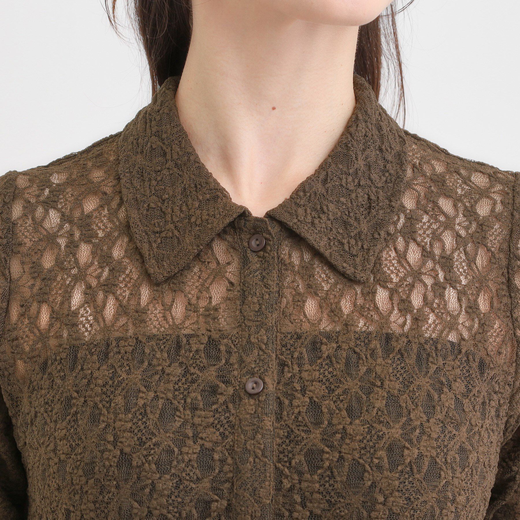 SHOO･LA･RUE「【S-LL/5分袖】大人の抜け感 襟付きレーストップス」|Tシャツ・カットソー|