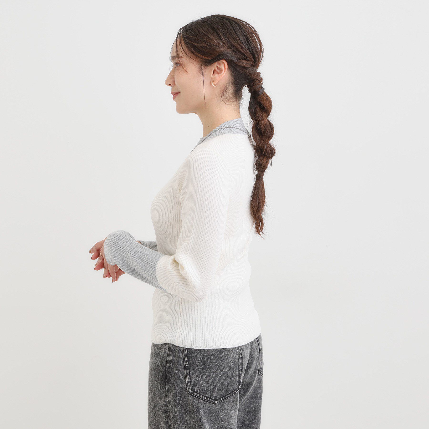 SHOO･LA･RUE「【洗濯機可/S-LL】配色使いがアクセント リブハイネックインナー」|ニット・セーター|