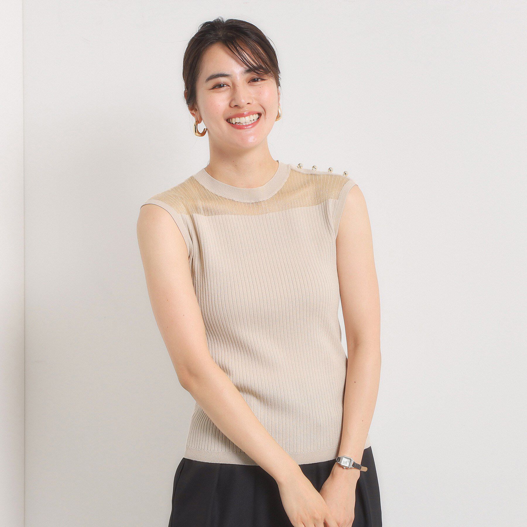 ITS&rsquo;DEMO「【手洗い可】シアー切替ニット」|ニット・セーター|ライトベージュ(05