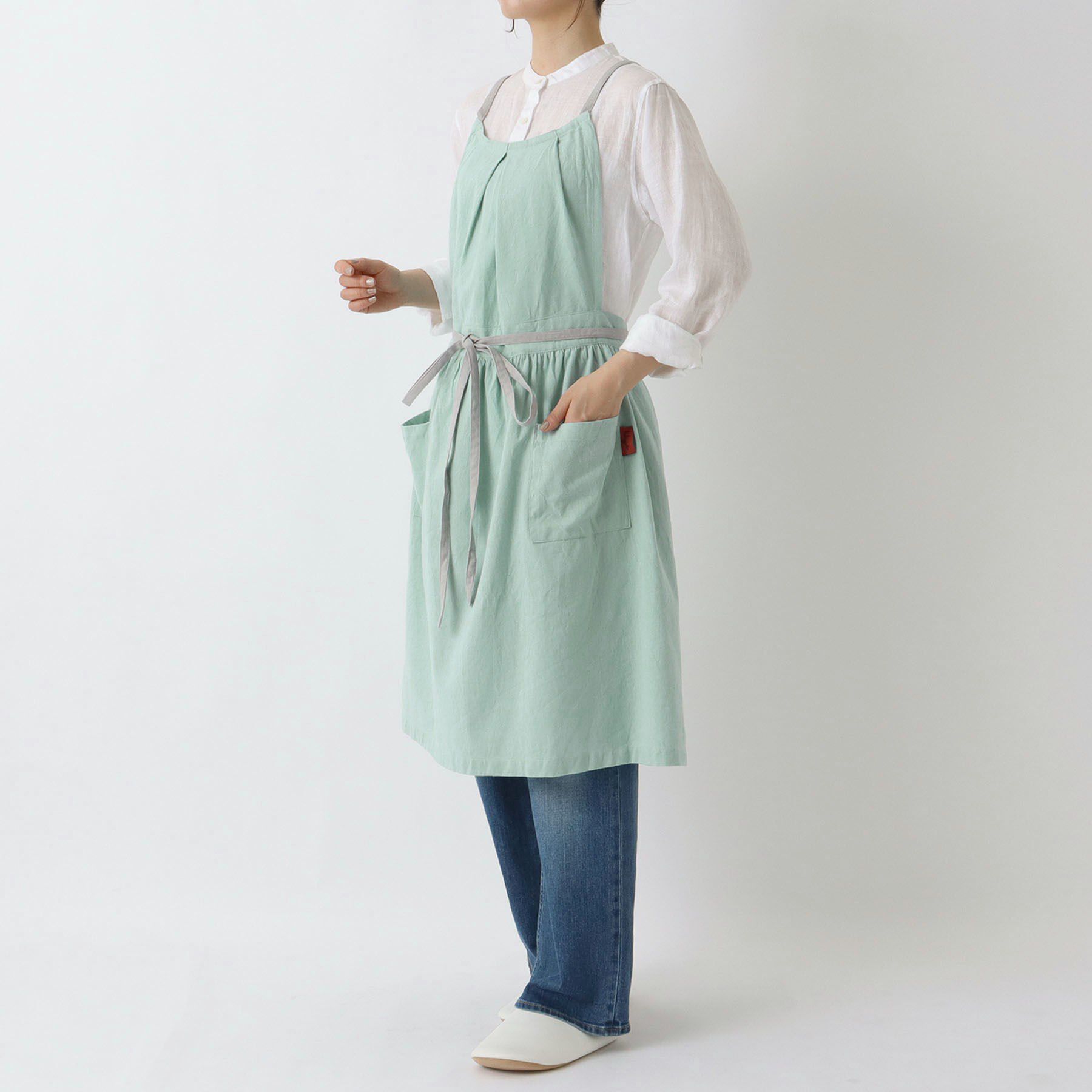 212 KITCHEN STORE「エプロン 綿麻ギャザーファム BL」|食器・キッチングッズ|