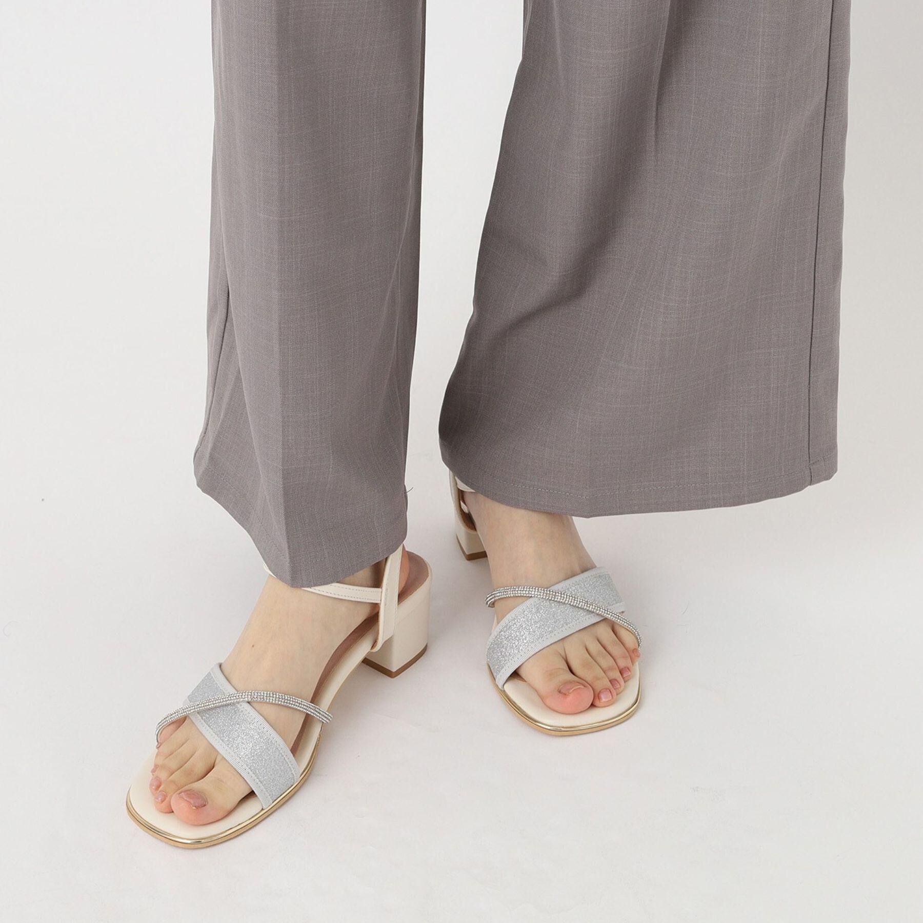 ESPERANZA「ラメ&times;ラインストーンスクエアトゥサンダル」|サンダル|シルバー(208)