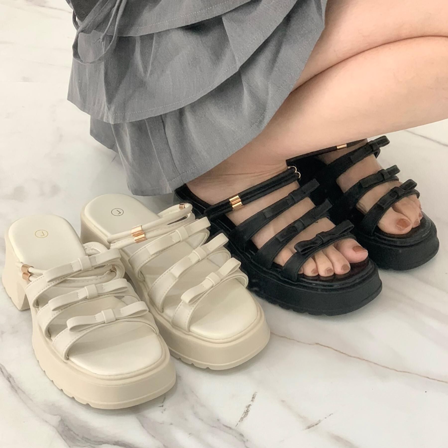 csT&P「3連リボンバレエコアサンダル」|サンダル|