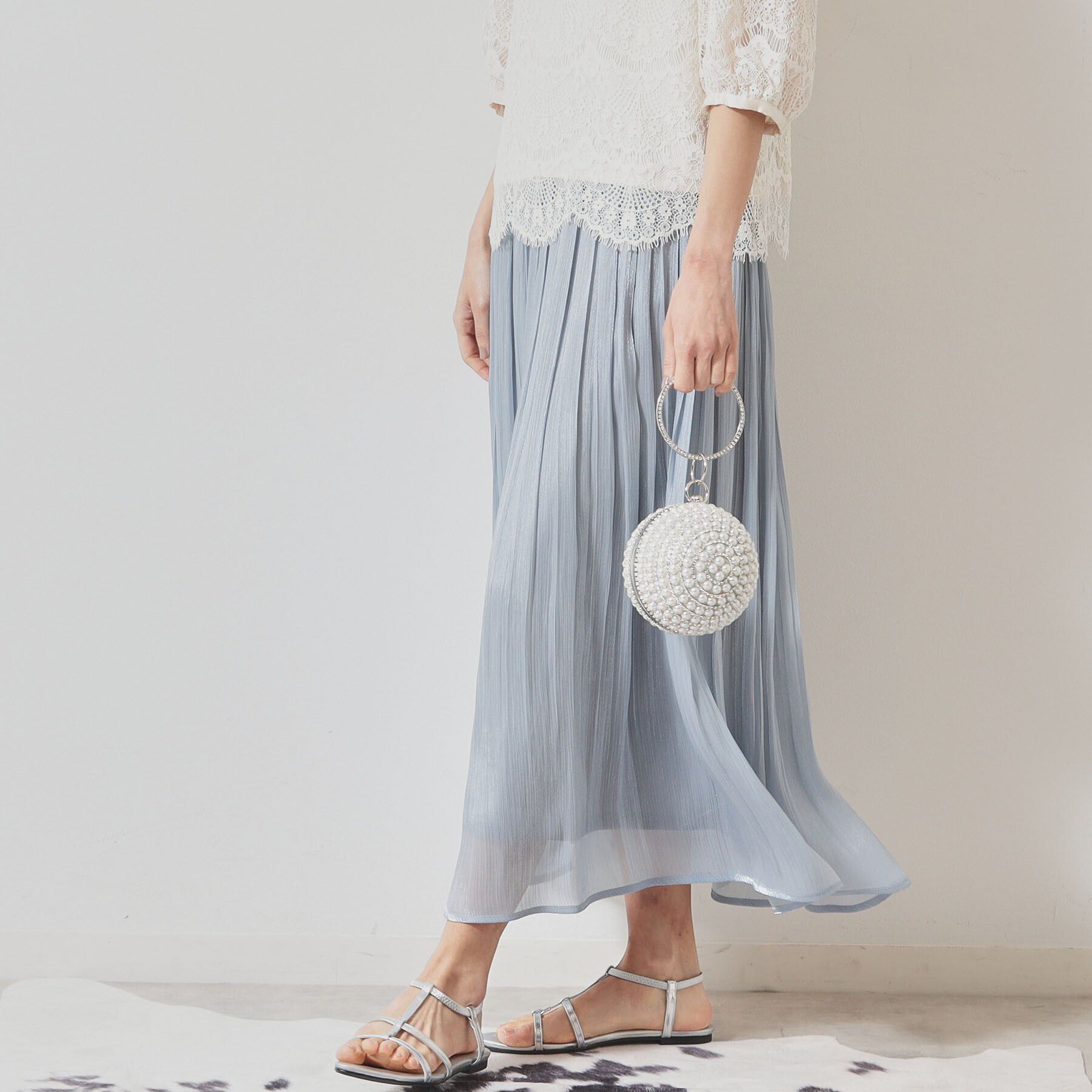 SunaUna「【春色／ウエストゴム】ロングプリーツスカート」|スカート|ブルー(091)