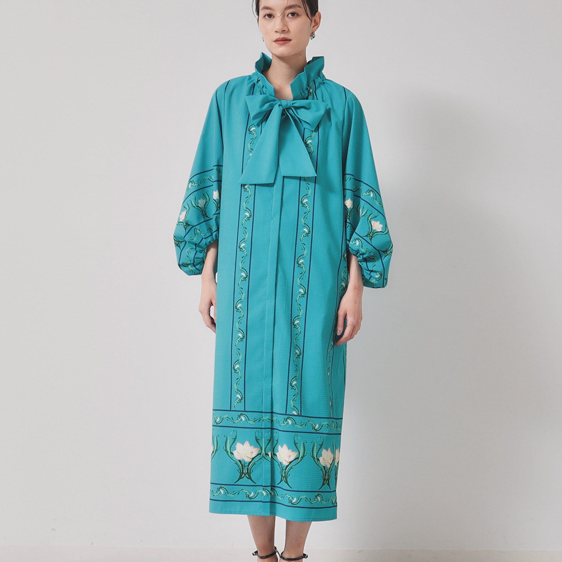 SunaUna「【スタンドフリル＆リボン】オリエンタルパネルワンピース」|ワンピース|