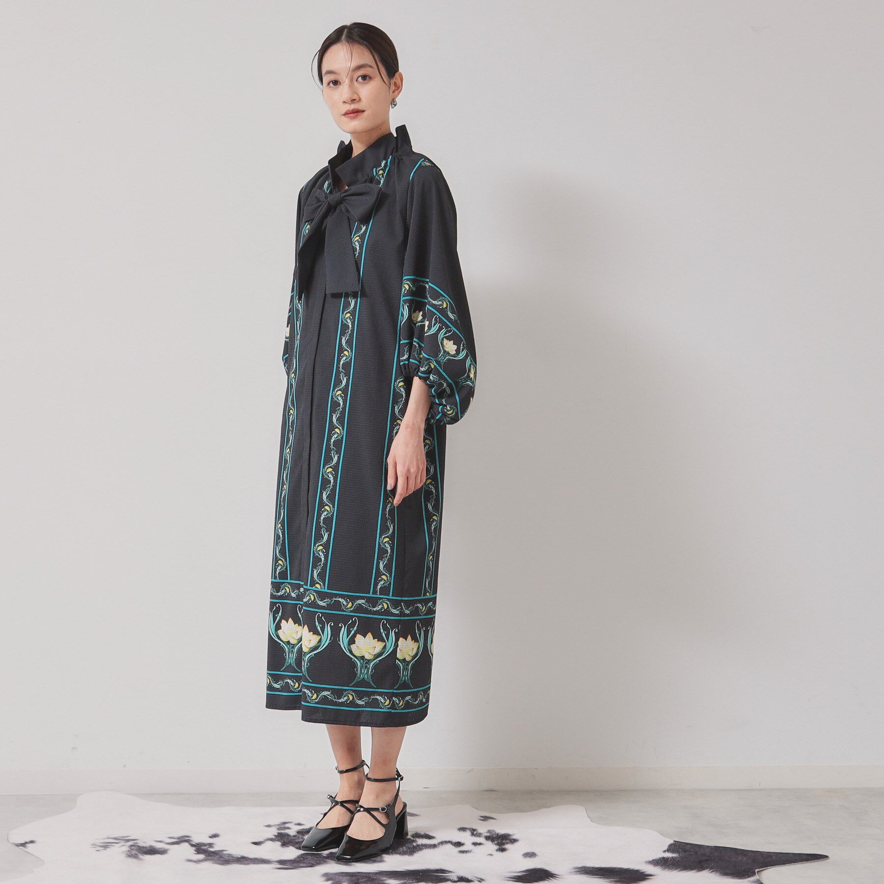 SunaUna「【スタンドフリル＆リボン】オリエンタルパネルワンピース」|ワンピース|