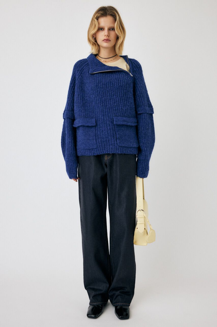 MOUSSY「ASYMMETRIC HALF ZIP プルオーバー」|ニット・セーター|BLU