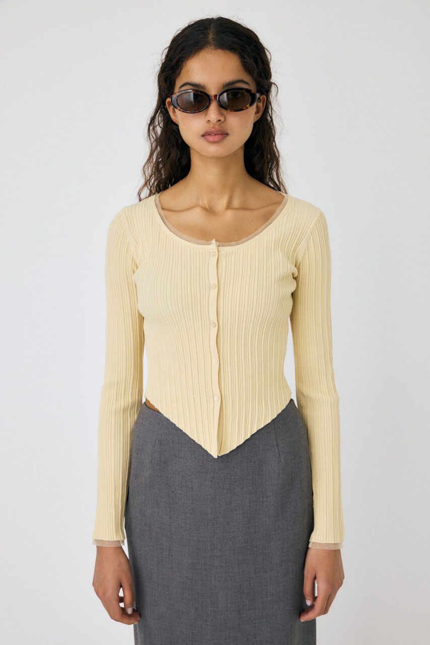 MOUSSY「TULLE TRIM カーディガン」|カーディガン|L/YEL1