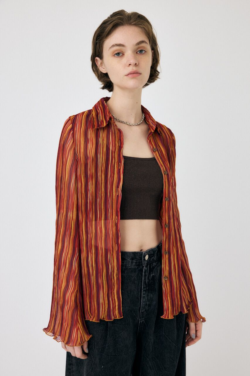 MOUSSY「SHEER PLEATS シャツ」|シャツ・ブラウス|柄RED5