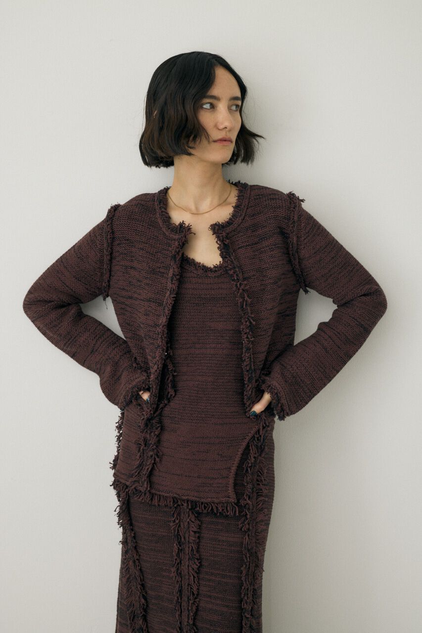 MOUSSY「ツイードニットジャケット　オーガニックコットン使用」|カーディガン|BRN