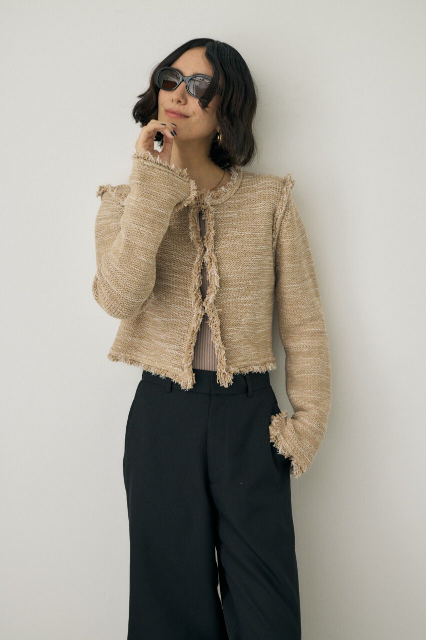 MOUSSY「ツイードニットジャケット　オーガニックコットン使用」|カーディガン|BEG