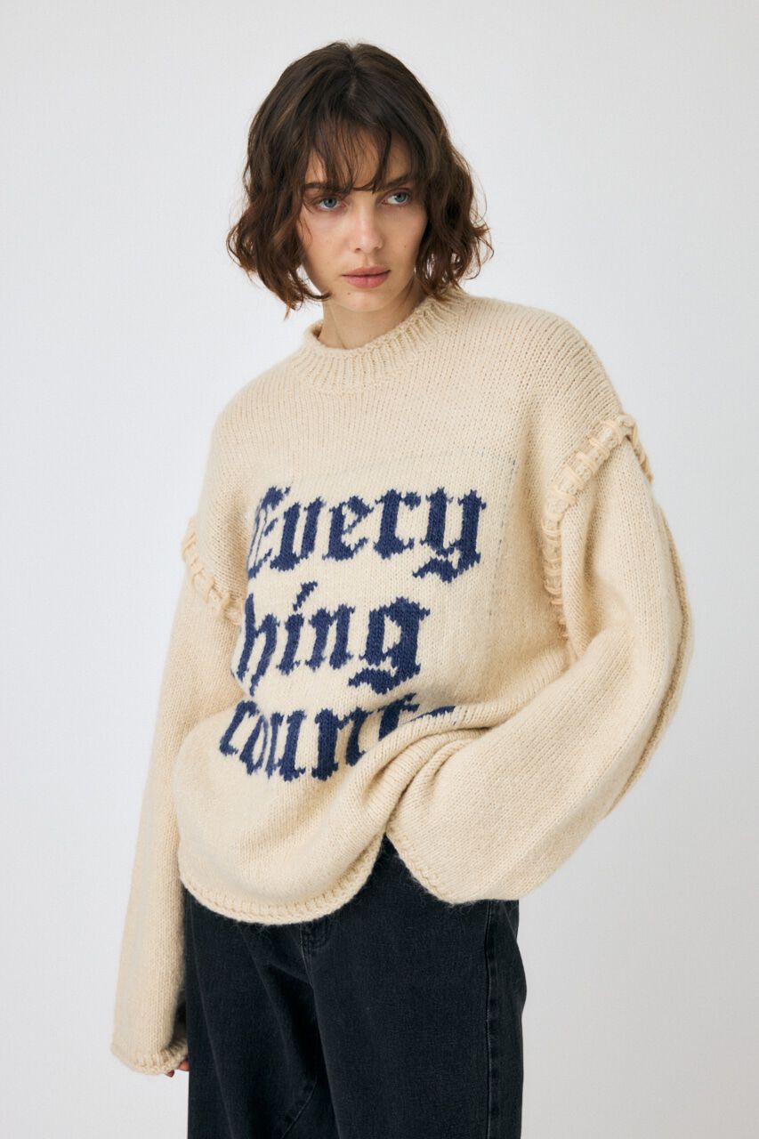 MOUSSY「KNITTED WORDS セーター」|ニット・セーター|O/WHT1