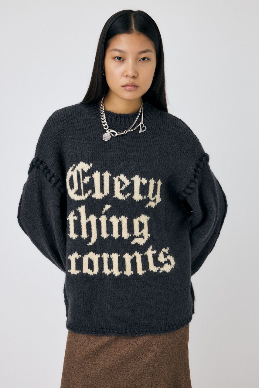 MOUSSY「KNITTED WORDS セーター」|ニット・セーター|L/BLK1