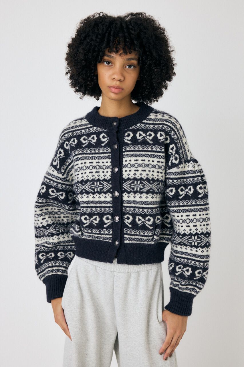 MOUSSY「RIBBON FAIR ISLE ニットカーディガン」|カーディガン|NVY