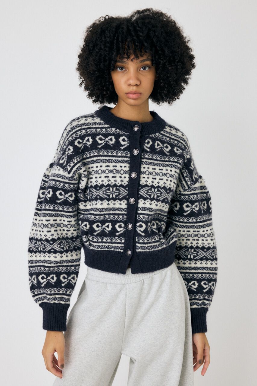MOUSSY「RIBBON FAIR ISLE ニットカーディガン」|カーディガン|