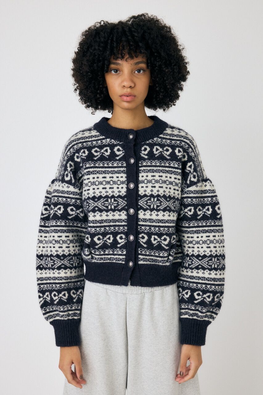 MOUSSY「RIBBON FAIR ISLE ニットカーディガン」|カーディガン|
