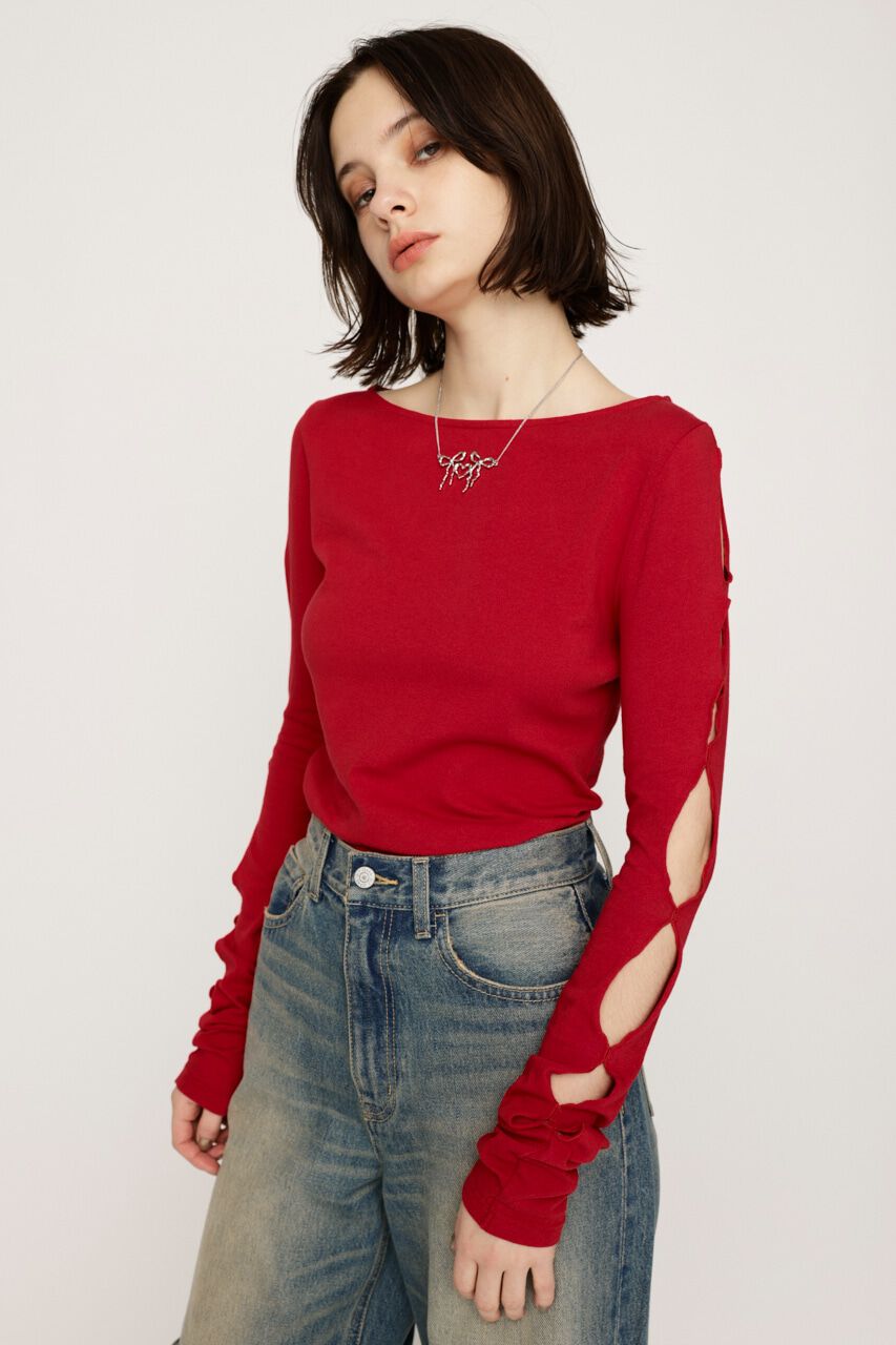 SLY「HOLE DESIGN CUT トップス」|Tシャツ・カットソー|RED