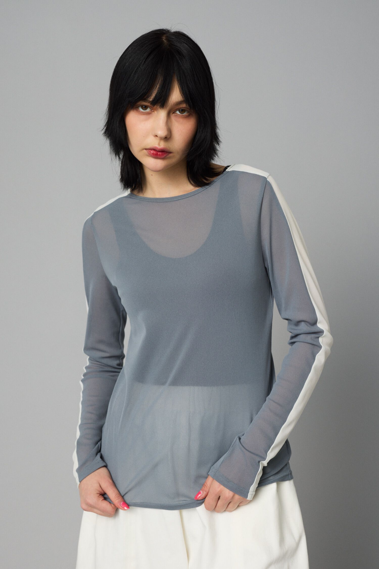 HeRIN.CYE「Line mesh inner tops」|Tシャツ・カットソー|GRY