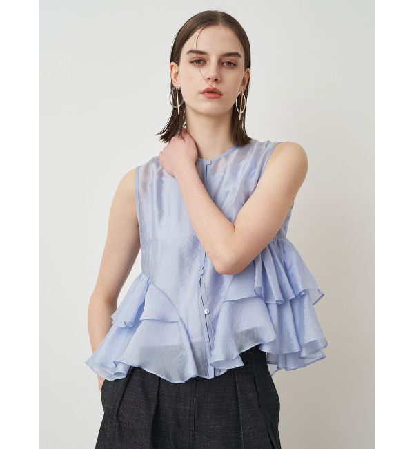 ELENDEEK「SHEER FRILL SLEEVELESS BL」|シャツ・ブラウス|ブルー