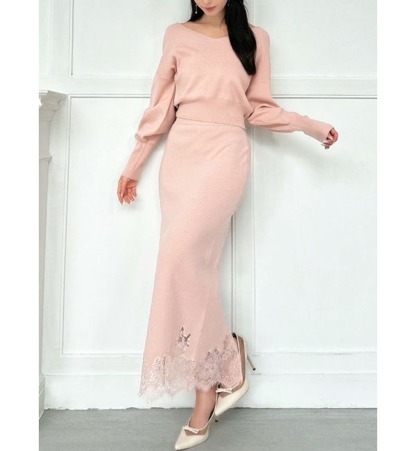 RESEXXY「レーストリムニットスカート【セットアップ着用可能】」|スカート|ピンク