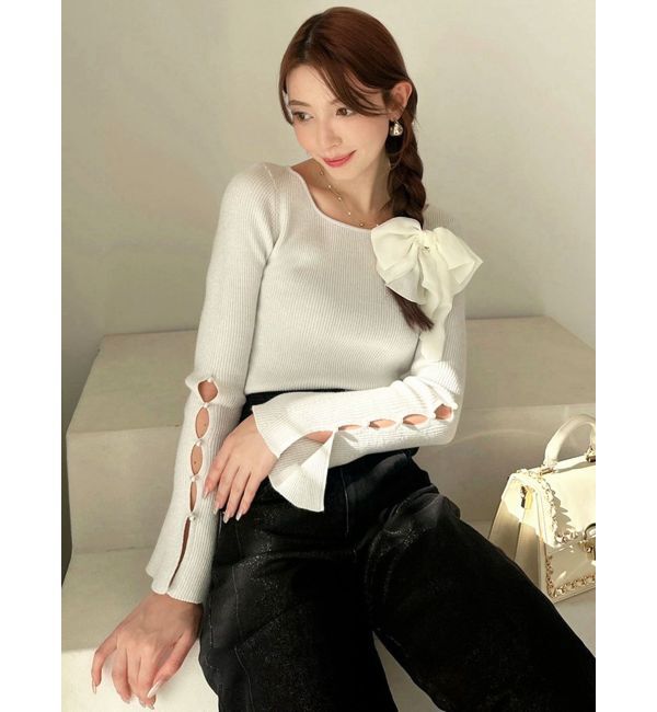 RESEXXY「スリーブデザインシャイニーニットトップス」|ニット・セーター|