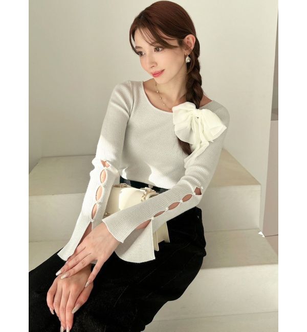 RESEXXY「スリーブデザインシャイニーニットトップス」|ニット・セーター|