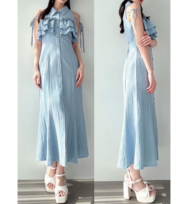 RESEXXY「ラッフルマーメイドシャツワンピース」|ワンピース|ブルー