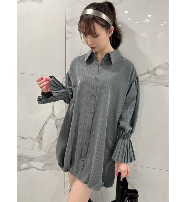 dazzlin「プリーツカフスバルーンシャツワンピース」|ワンピース|グレー