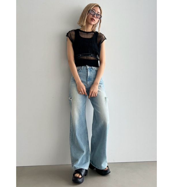 EMODA「サイドカットワイドルーズジーンズ」|デニム|
