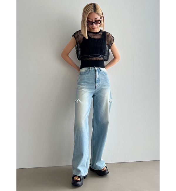 EMODA「サイドカットワイドルーズジーンズ」|デニム|