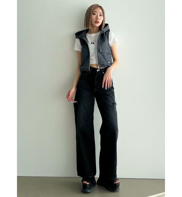 EMODA「サイドカットワイドルーズジーンズ」|デニム|