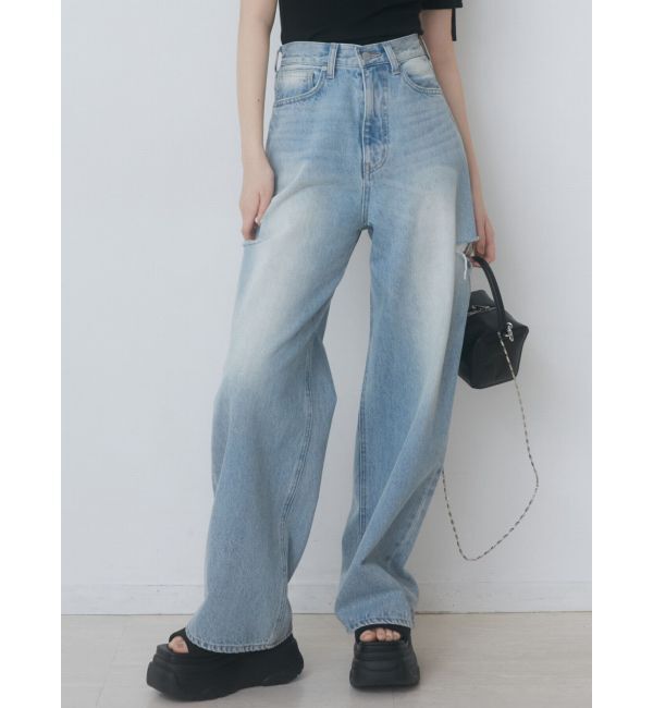 EMODA「サイドカットワイドルーズジーンズ」|デニム|