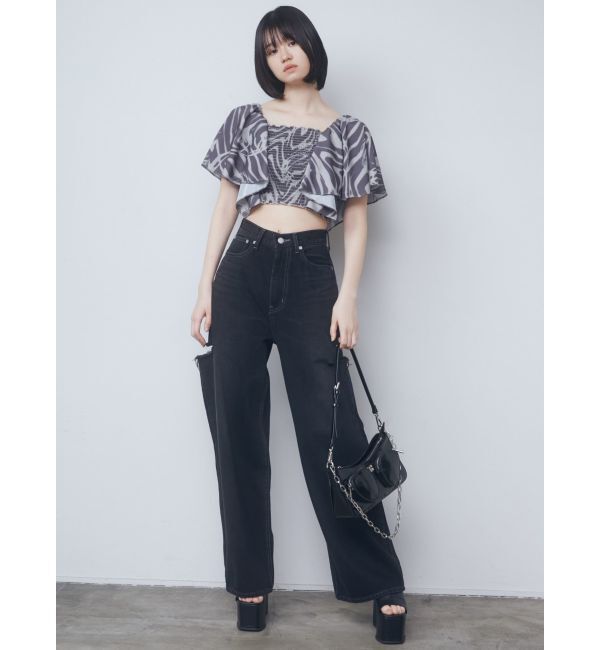 EMODA「サイドカットワイドルーズジーンズ」|デニム|