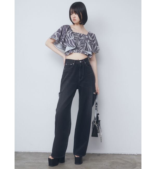 EMODA「サイドカットワイドルーズジーンズ」|デニム|