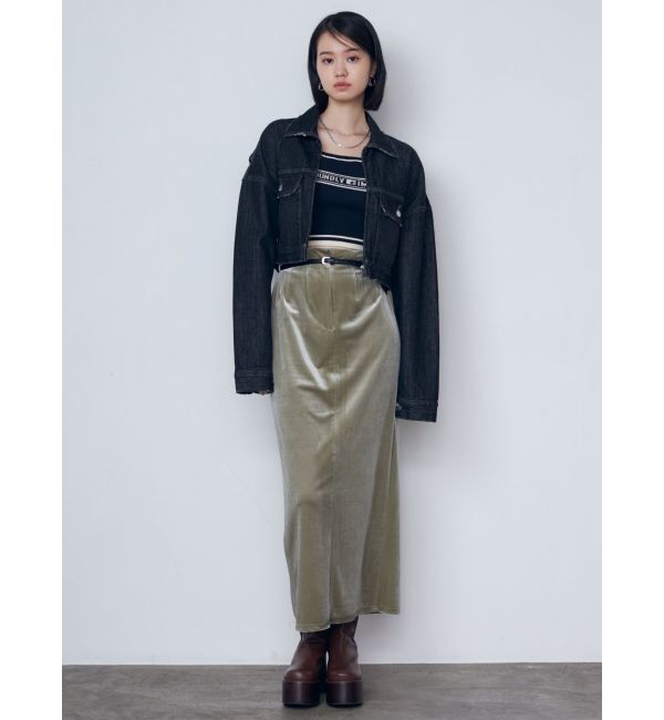 EMODA「【WEB限定】ハイウエストベルトベロアスカート」|スカート|