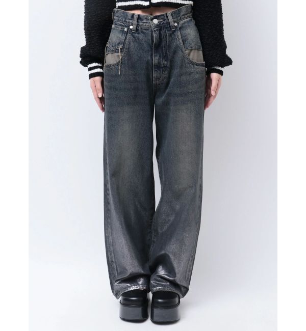 EMODA「フォイルルーズハイウエストジーンズ」|デニム|ブルー