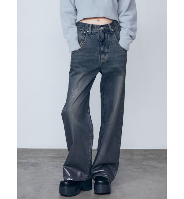 EMODA「フォイルルーズハイウエストジーンズ」|デニム|