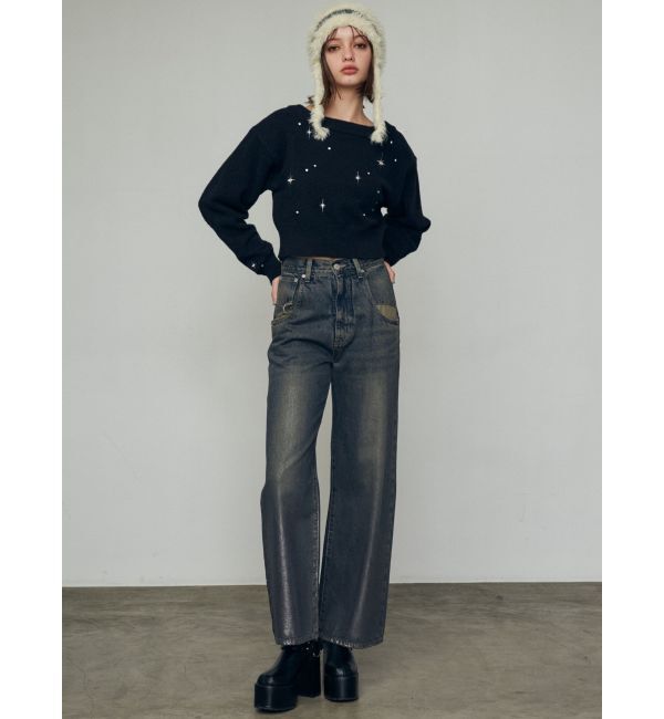 EMODA「フォイルルーズハイウエストジーンズ」|デニム|