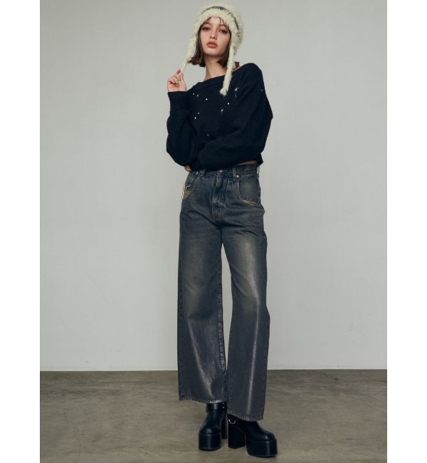 EMODA「フォイルルーズハイウエストジーンズ」|デニム|