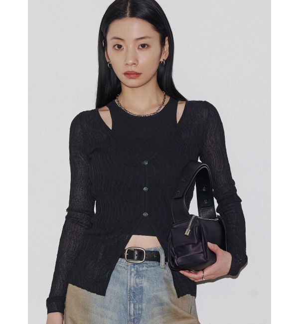 EMODA「【VEQUM】SHEER WAVING LAYER KNIT」|ニット・セーター|ブラック