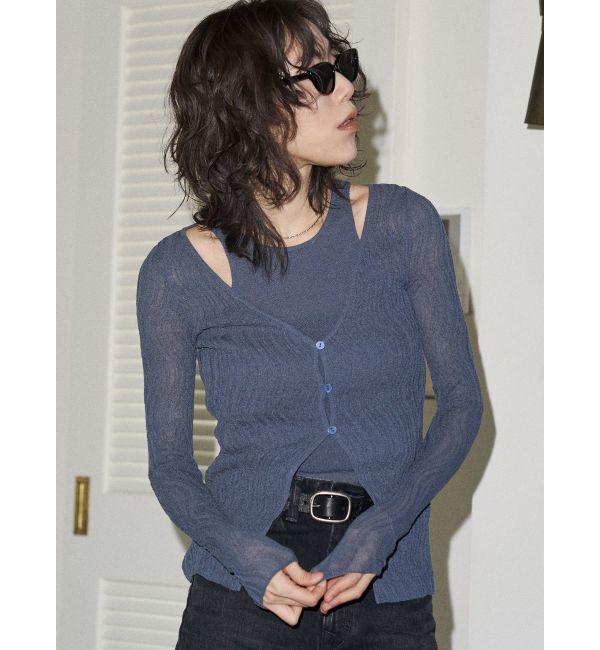EMODA「【VEQUM】SHEER WAVING LAYER KNIT」|ニット・セーター|ブルー