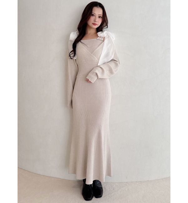 MERCURYDUO「2WAYショルダーリボンマーメイドニットワンピース」|ワンピース|
