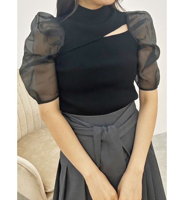 MERCURYDUO「2WAY異素材パフスリーブカットアウトニット」|ニット・セーター|