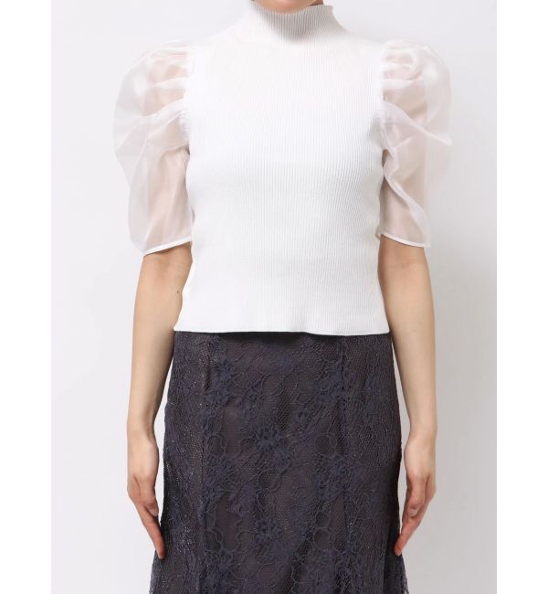 MERCURYDUO「2WAY異素材パフスリーブカットアウトニット」|ニット・セーター|