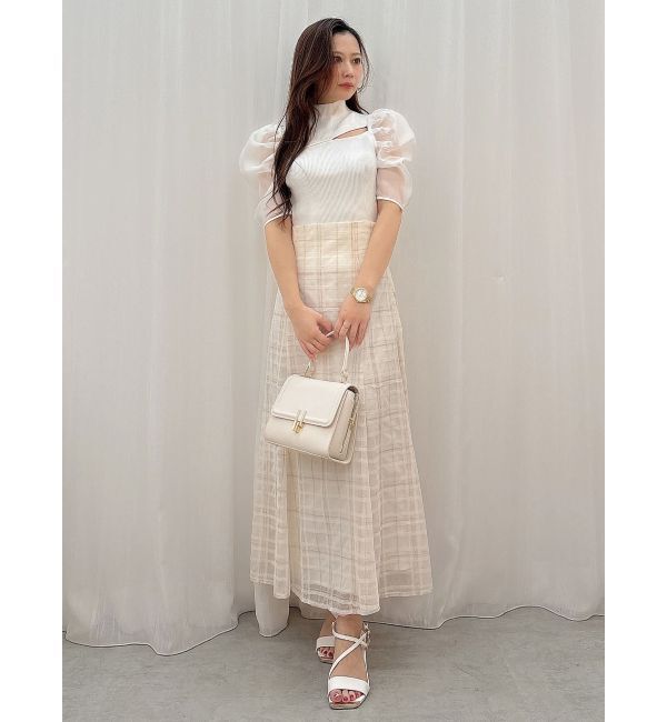 MERCURYDUO「2WAY異素材パフスリーブカットアウトニット」|ニット・セーター|