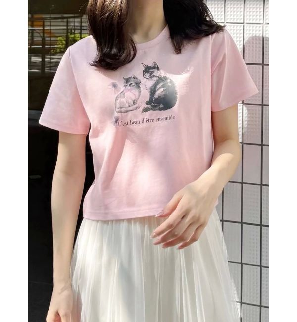 MERCURYDUO「CATプリントリボンTシャツ」|Tシャツ・カットソー|ベビーピンク