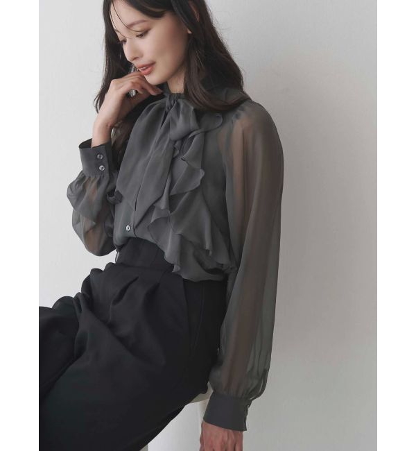 MERCURYDUO「シフォンラッフルフリルボウタイブラウス」|シャツ・ブラウス|