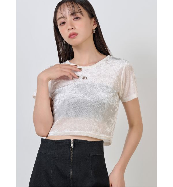 MURUA「クロップドシアーベロアTシャツ」|Tシャツ・カットソー|ホワイト