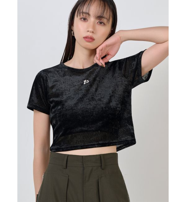 MURUA「クロップドシアーベロアTシャツ」|Tシャツ・カットソー|ブラック