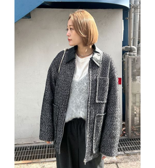 Ungrid「ジップデザインツイードブルゾン」|ブルゾン・スタジャン|ブラック